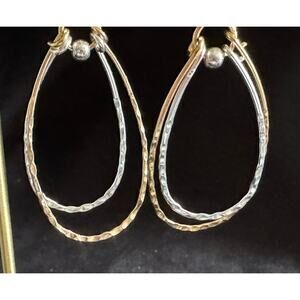 Vintage 2" Gold Tone Textured Hoop Earrings Large Classic Retro Statement E110